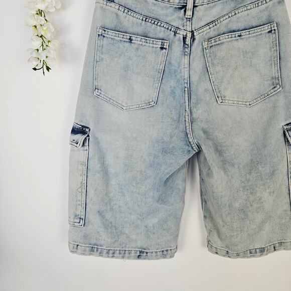 Rise Supply Co Size 7 Acid Wash Cargo Dad Jorts Y2K Utility Denim Streetwear - Picture 4 of 13